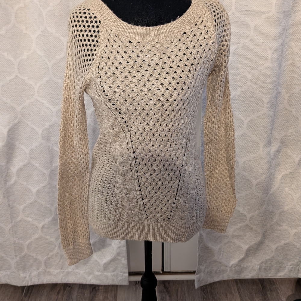 Pink Rose Beige Open-Knit Sweater